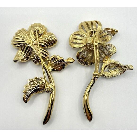 Vtg Nolan Miller Lot Of 2 Flower Brooches Enamel Rhinestones Glamour Collection - Picture 7 of 9